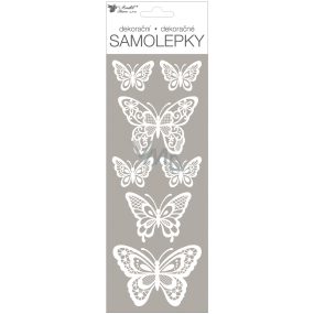 Samolepky biele s glitrami motýle 11 x 30 cm