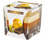Emocio Chocolate & Orange - Trojfarebná vonná sviečka s vôňou čokolády a pomaranča, sklenený hranol 80 x 80 mm, doba horenia až 32 hodín