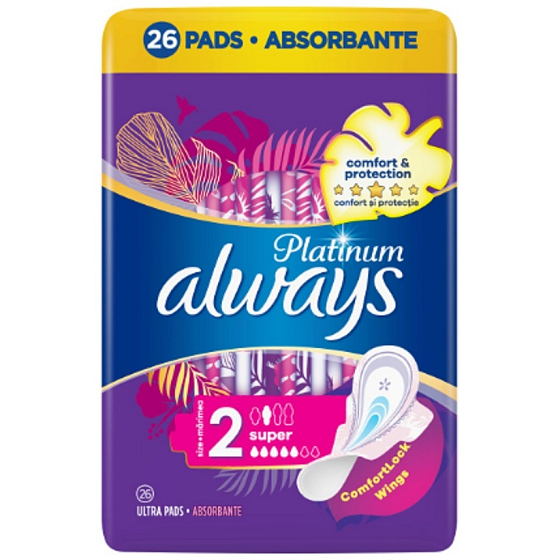 Always Platinum Ultra Super dámské hygienické vložky s křidélky 26 kusů