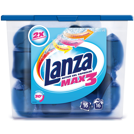 Lanza MAX3 Regular gélové kapsule na pranie bielej bielizne 16 ks x 30 ml (506 g)