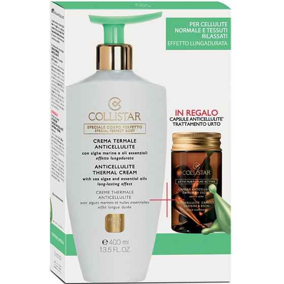 Collistar Anticellulite Thermal Cream termálne krém proti celulitíde 400 ml + Anticellulite kapsule čisté aktívne látky proti celulitíde 7 x 4 ml, kozmetická sada