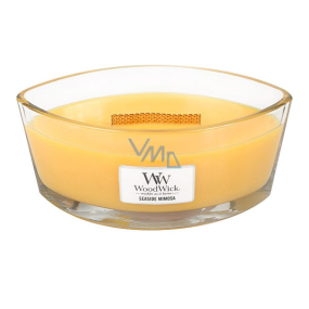WoodWick Seaside Mimosa - Mimóza na pobreží vonná sviečka s dreveným širokým knôtom a viečkom sklo loď 453 g