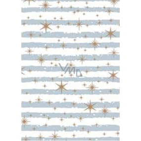Ditipo Darčekový baliaci papier 70 x 200 cm Biely modrošedej pruhy a zlaté hviezdičky