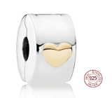 Charm Striebro 925 Srdce pozlátené, stopper, klipový korálik na náramok láska