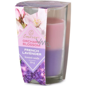 Emocio Orchard Blossom & French Lavender - Rozkvitnuté kvety a levanduľa dvojfarebná vonná sviečka sklo 76 x 118 mm 170 g