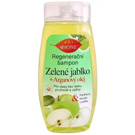 Bione Cosmetics Zelené jablko regeneračný šampón na vlasy bez lesku, pružnosti a výživy 260 ml