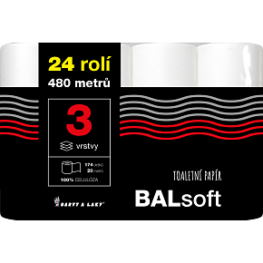BALsoft 3vrstvový toaletný papier, 24 rolí, 20 m rolka