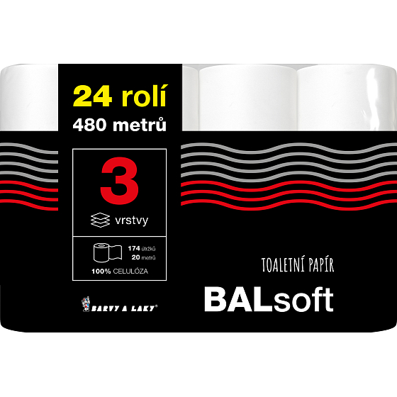 BALsoft 3vrstvový toaletný papier, 24 rolí, 20 m rolka