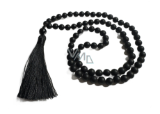 Onyx náhrdelník 80 + 1 kuliček matný meditační šperk, přírodní kámen, vázaný střapec, korálek 8 mm
