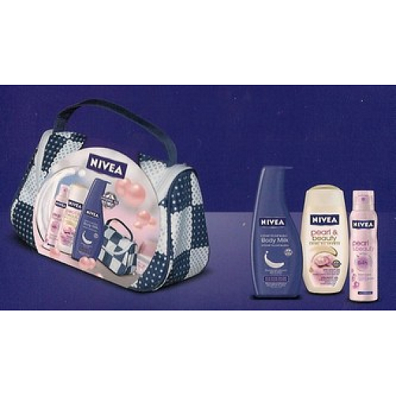 Nivea Pearl sprchový gél 250 ml + antiperspirant sprej 150 ml + telové mlieko 400 ml kozmetická sada pre ženy