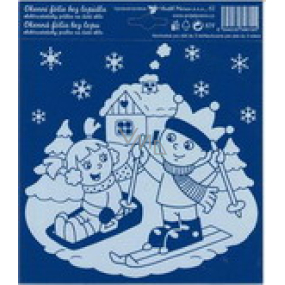 Okenné fólie bez lepidla biela lyžiari na sklo 23 x 20 cm