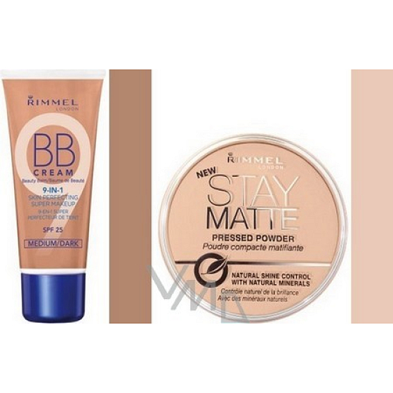 Rimmel London BB krém Beauty Balm 04 Medium / Dark + púder Stay Matte Powder 14 g