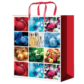Anjel Darčeková papierová taška 32 x 26 x 12,7 cm červeno-biela vianočné motívy L