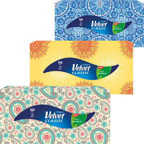 Velvet Classic 2vrstvé papierové vreckovky, 150 ks