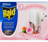 Elektrický odparovač Raid Rose and Sandalwood s tekutou náplňou proti komárom 45 nocí 27 ml