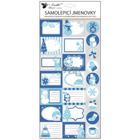Vianočné samolepiace visačky na darčeky Modré trblietky 18,5 x 40 cm 23 kusov