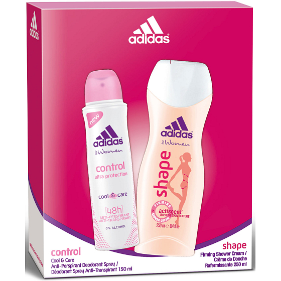 Adidas Control antiperspitant dezodorant sprej pre ženy 150 ml + Shape sprchový gél 250 ml, kozmetická sada
