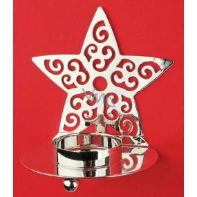 Svietnik kovový strieborná hviezda 9 cm na čajovú sviečku