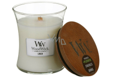 Woodwick Linen - Čistý ľan vonná sviečka s dreveným knôtom a viečkom sklo malá 85 g