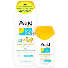 Astrid Sun Kids OF50 mlieko na opaľovanie 200 ml + Sun OF15 Hydratačné mlieko na opaľovanie 100 ml, duopack
