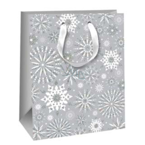 Ditipo Darčeková papierová taška Glitter 26,4 x 13,6 x 32,7 cm šedá vločky