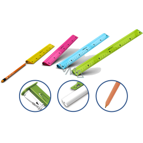 Y-Plus+ Multifunkčné pravítko 4v1 s ceruzkou, gumou a orezávačom 30 cm rôzne farby