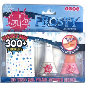Bo-Po Frosty lak na nechty peeling biely 2,5 ml + lak na nechty peeling oranžový 2,5 ml + nálepky na nechty, kozmetická sada pre deti