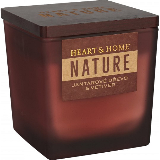 Heart & Home Nature Jantárová sviečka s vôňou dreva a vetiveru, veľké sklo, doba horenia až 40 hodín 210 g