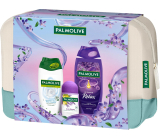 Palmolive Relaxing Massage Aroma Essence Ultimate Relax sprchový gél 250 ml + Anti-Stress antiperspirant roll-on 50 ml + Naturals Sensitive Skin Milk Proteins sprchový krém 250 ml + kozmetická taška, kozmetická sada pre ženy