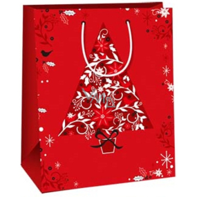 Ditipo Darčeková papierová taška 26,4 x 13,6 x 32,7 cm Vianočná červená, stromček v kvetináči