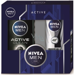 Nivea Men Active Clean sprchový gél 250 ml + Black & White Power antiperspirant sprej 150 ml + Men krém 30 ml, kozmetická sada