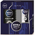 Nivea Men Active Clean sprchový gél 250 ml + Black & White Power antiperspirant sprej 150 ml + Men krém 30 ml, kozmetická sada