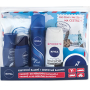 Nivea Cestovná sada pre ženy sprchový gél 50 ml + výživný krém 50 ml + antiperspirant Invisible 100 ml + lak na vlasy 75 ml + šampón Hairmilk 50 ml + obrúsky 7 kusov, kozmetická sada