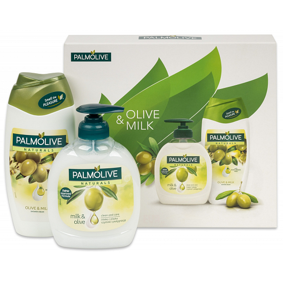 Palmolive Naturals Olive Milk tekuté mydlo 300 ml + sprchový gél 250 ml, kozmetická sada