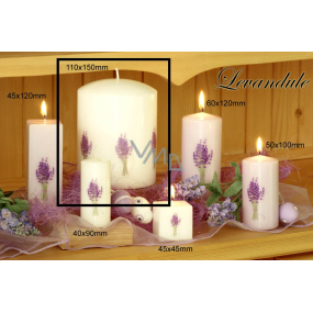 Lima Kvetina Levanduľa vonná sviečka biela s obtiskom levandule valec 110 x 150 mm 1 kus