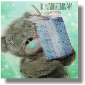 Me to You Blahoželania do obálky 3D K narodeninám Medveď s modrým darčekom 15,5 x 15,5 cm