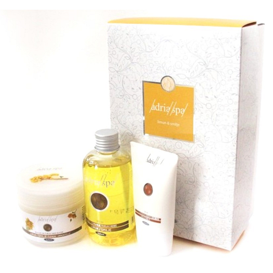 Adria Spa Citron & Slamienka regeneračný sprchový gél 50 ml + soľ do kúpeľa + telové mlieko, Cestovná mini sada