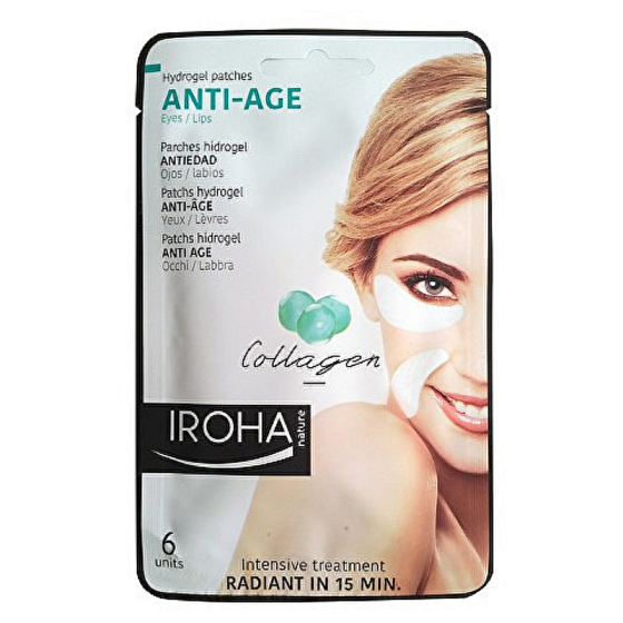 Iroha Anti-Age Hydrogélové vankúšiky pod oči a pery s kolagénom proti starnutiu 6 kusov