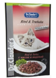 Dr. Clauders Hovädzie a moriak v omáčke kompletné krmivo s kúskami mäsa pre mačky kapsička 100 g