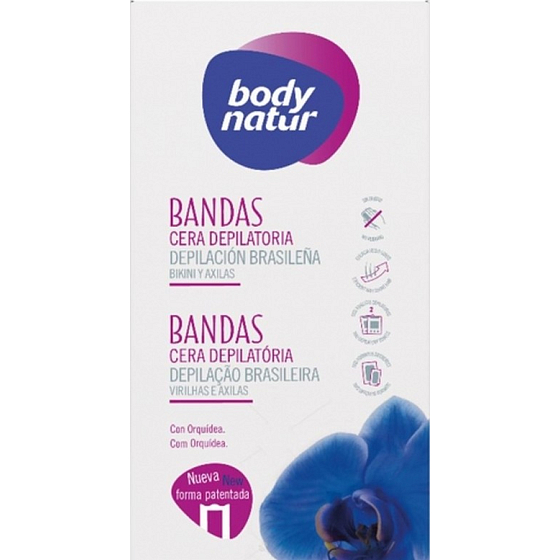 Body Natur Orchidea epilačný voskové pásky pre oblasti bikín a podpazušia pre citlivú pokožku 12 kusov + poepilačné obrúsky 5v1 2 kusy