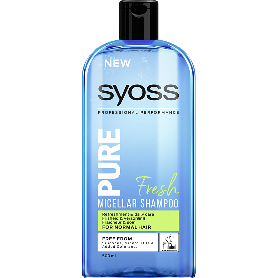 Syoss Pure Fresh osvieženie a dennej starostlivosti, micelárny šampón pre normálne vlasy 500 ml