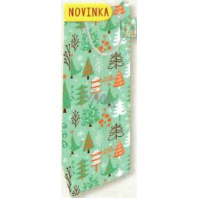 Nekupto Darčeková papierová taška na fľašu 33 x 10 x 9 cm Vianočný, stromčeky 1819 50 WLH