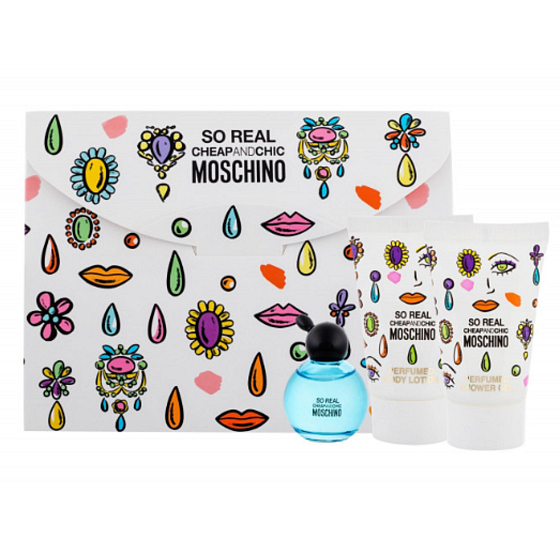 Moschino So Real Cheap and Chic toaletná voda pre ženy 4,9 ml + sprchový gél 25 ml + telové mlieko 25 ml, darčeková sada