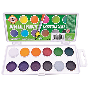 Koh-i-Noor Aniline-brilantné vodové farby, biely podklad 22,5 mm 12 farieb