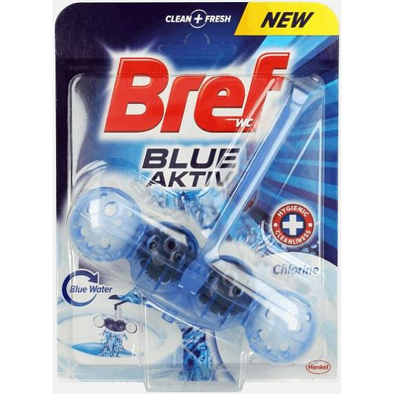 Bref Blue Aktiv Chlorine WC blok na hygienickú čistotu a sviežosť Vašej toalety, obarvuje vodu do modrého odtieňa 50 g