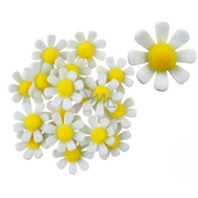 Kvety z filcu s Lepik bielej dekorácie 3,5 cm v krabičke 18 kusov