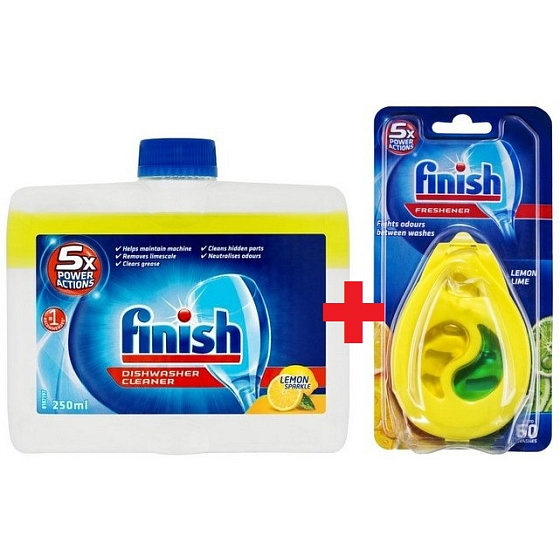 Finish Lemon čistič umývačky 250 ml + Calgonit Finish Citrón a Limeta osviežovač do umývačky 1 kus