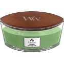 Woodwick Hemp & Ivy - Konope a brečtan vonná sviečka s dreveným širokým knôtom a viečkom loď 453 g