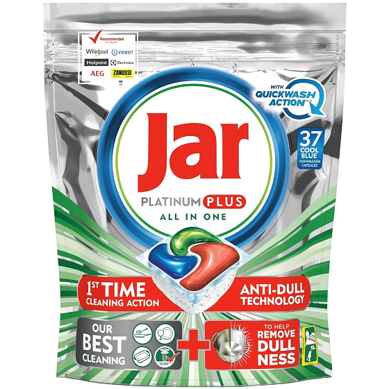 Jar Platinum Plus All in One Quickwash Action Cool Blue kapsule do umývačky riadu 37 kusov