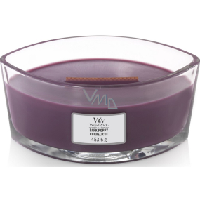 Woodwick Dark Poppy - Vlčí mak vonná sviečka s dreveným širokým knôtom a viečkom sklo loď 453 g